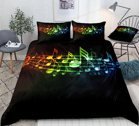Custom 3 Pieces Music Duvet Cover Set Colorful Music Notes Bedding