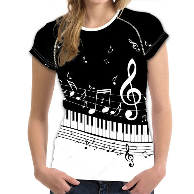 Music Note Guitar Piano Designs Summer T Shirt Women