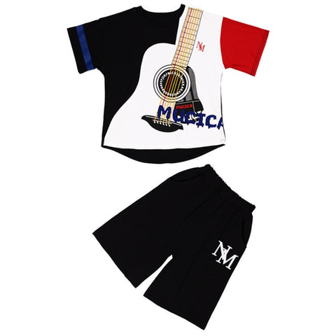 KidsTwo Piece Music guitar print clothes Set