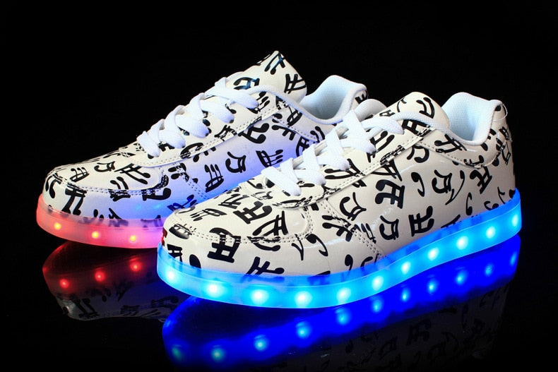 Musical Note Glowing Led Fashion Sneakers USB Charging Light Up Shoes