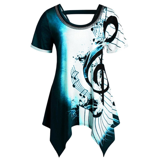 Custom T-shirt Women Plus Size Short Sleeve Musical Note Print Top