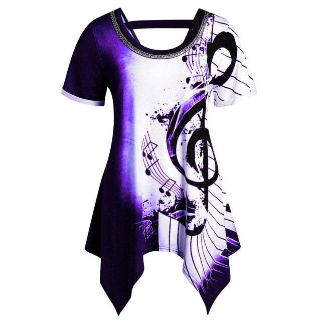 Custom T-shirt Women Plus Size Short Sleeve Musical Note Print Top