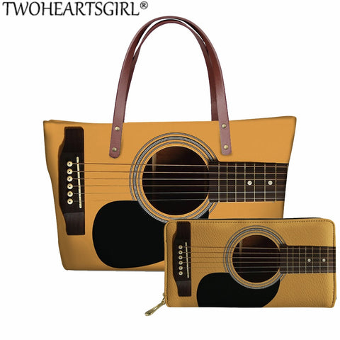 Music Note Guitar Hand Bag Purse Tote Large Capacity Shoulder Bags
