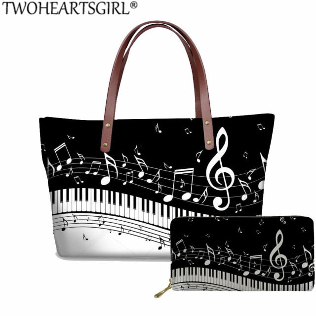 Music Note Guitar Hand Bag Purse Tote Large Capacity Shoulder Bags