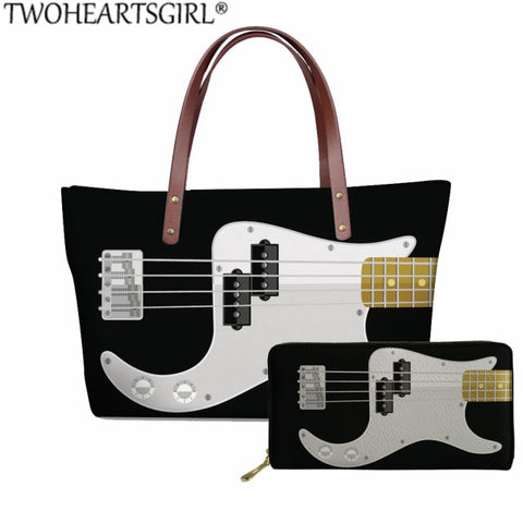 Music Note Guitar Hand Bag Purse Tote Large Capacity Shoulder Bags