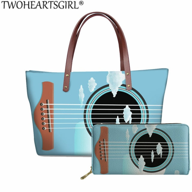 Music Note Guitar Hand Bag Purse Tote Large Capacity Shoulder Bags