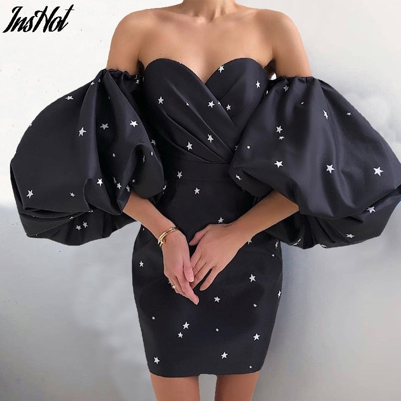 Women Sexy Off Shoulder Music Super Star Mini Grammy Dress