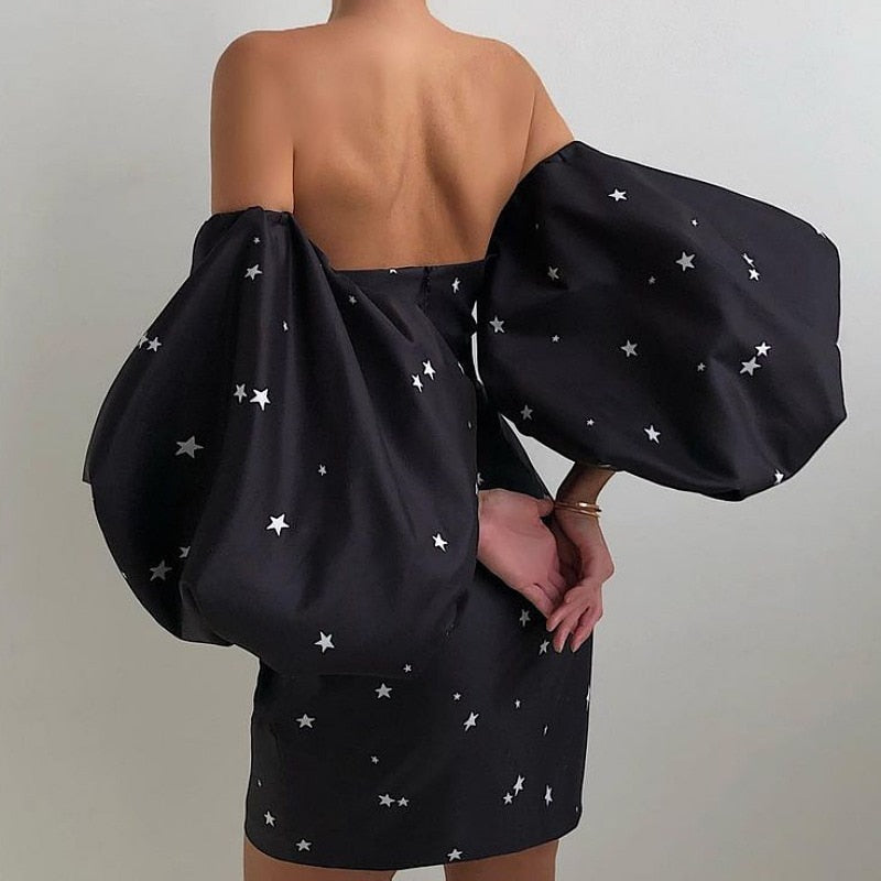 Women Sexy Off Shoulder Music Super Star Mini Grammy Dress