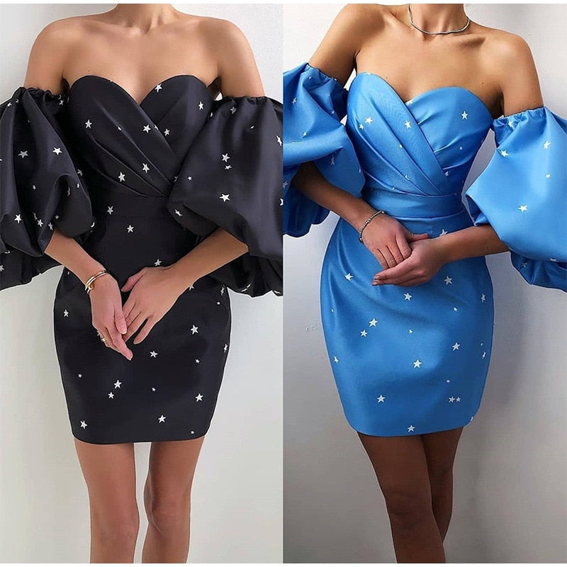 Women Sexy Off Shoulder Music Super Star Mini Grammy Dress