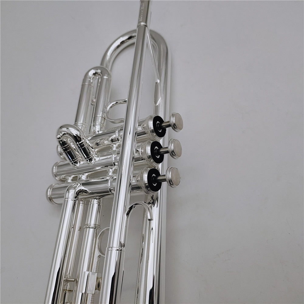 New High Quality Brass Silver Plated Surface Musical Instrument Trumpet With Case