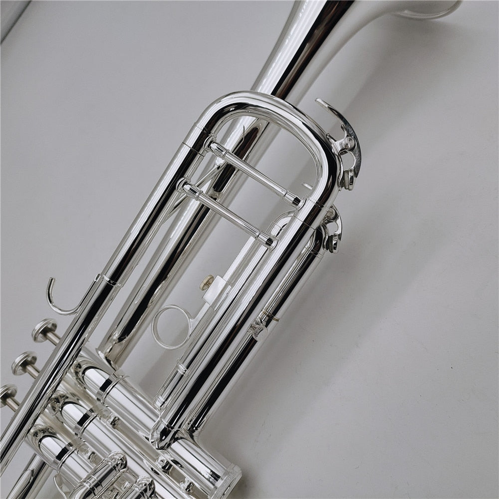 New High Quality Brass Silver Plated Surface Musical Instrument Trumpet With Case