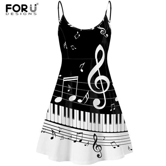 Piano Key Music Note Print Summer Sleeveless Dancing Dress