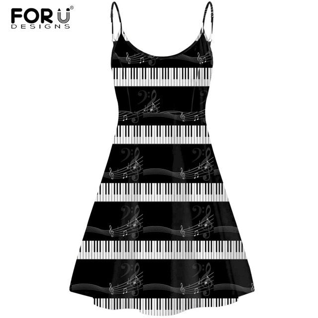 Piano Key Music Note Print Summer Sleeveless Dancing Dress