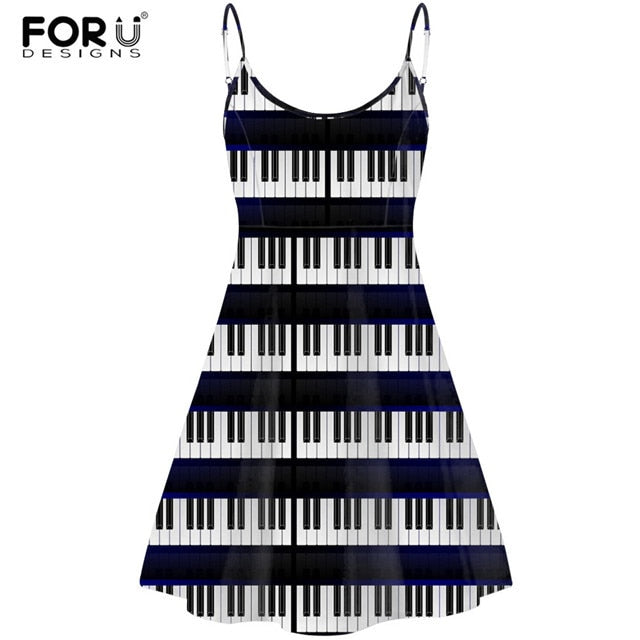 Piano Key Music Note Print Summer Sleeveless Dancing Dress