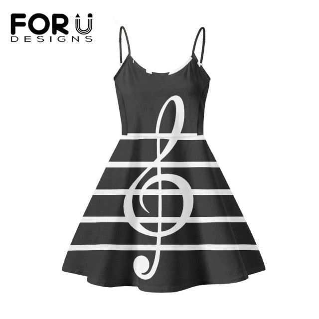 Piano Key Music Note Print Summer Sleeveless Dancing Dress