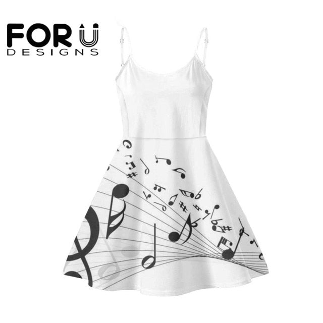 Piano Key Music Note Print Summer Sleeveless Dancing Dress