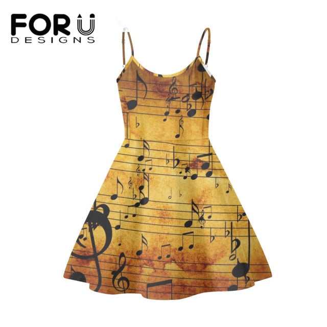 Piano Key Music Note Print Summer Sleeveless Dancing Dress