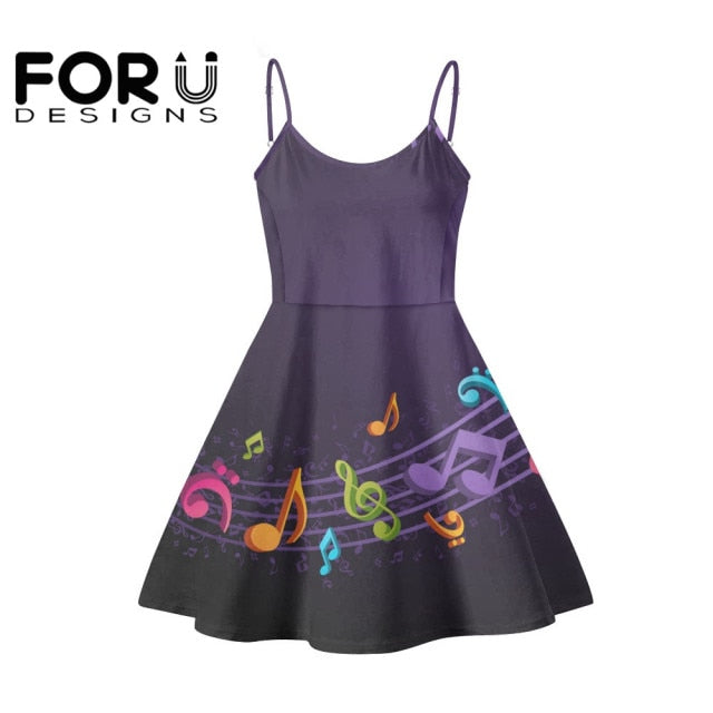 Piano Key Music Note Print Summer Sleeveless Dancing Dress