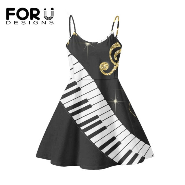 Piano Key Music Note Print Summer Sleeveless Dancing Dress