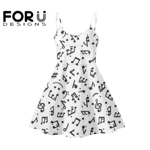 Piano Key Music Note Print Summer Sleeveless Dancing Dress