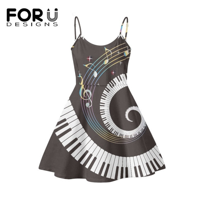 Piano Key Music Note Print Summer Sleeveless Dancing Dress