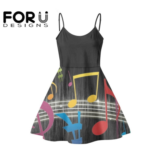 Piano Key Music Note Print Summer Sleeveless Dancing Dress