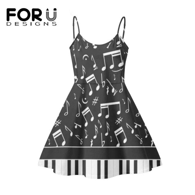 Piano Key Music Note Print Summer Sleeveless Dancing Dress