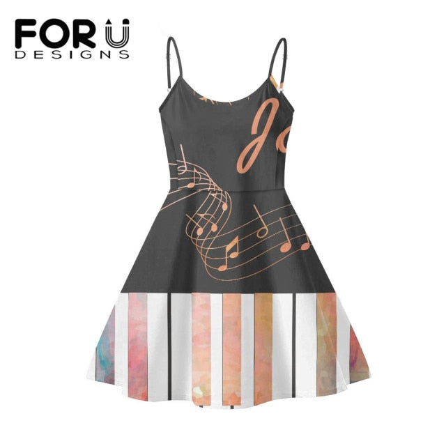 Piano Key Music Note Print Summer Sleeveless Dancing Dress