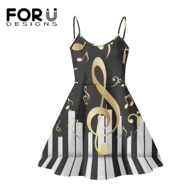 Piano Key Music Note Print Summer Sleeveless Dancing Dress