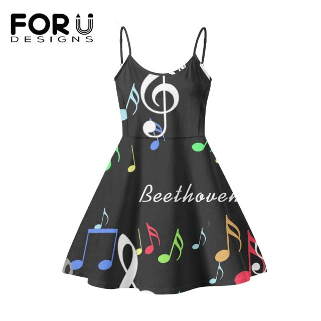 Piano Key Music Note Print Summer Sleeveless Dancing Dress