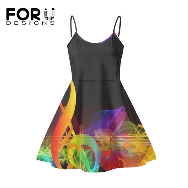 Piano Key Music Note Print Summer Sleeveless Dancing Dress