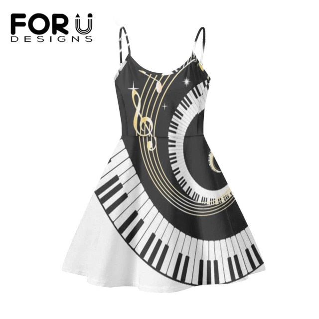 Piano Key Music Note Print Summer Sleeveless Dancing Dress