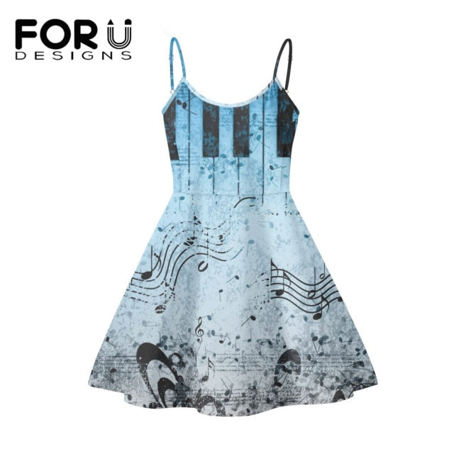 Piano Key Music Note Print Summer Sleeveless Dancing Dress