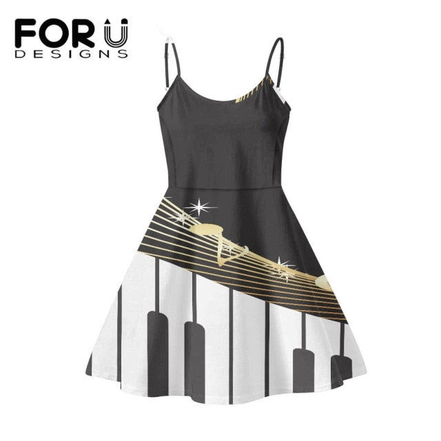 Piano Key Music Note Print Summer Sleeveless Dancing Dress