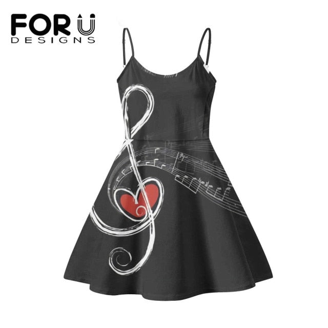 Piano Key Music Note Print Summer Sleeveless Dancing Dress