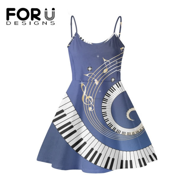 Piano Key Music Note Print Summer Sleeveless Dancing Dress