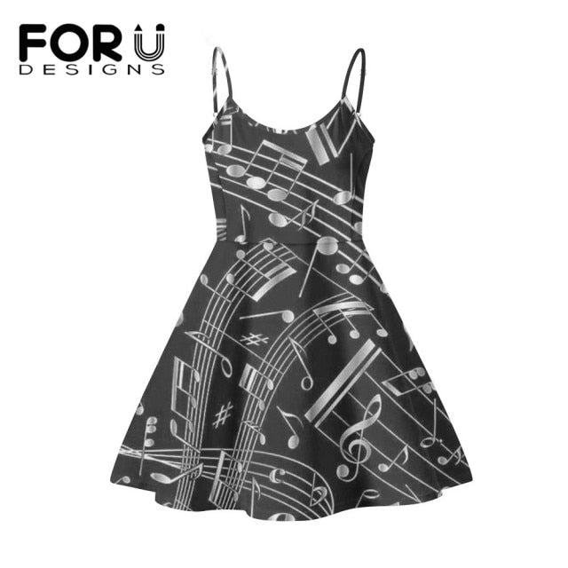 Piano Key Music Note Print Summer Sleeveless Dancing Dress