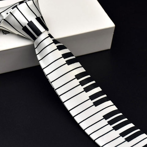 Mens Black & White Piano Keyboard Necktie Tie Classic Slim Skinny Music Tie