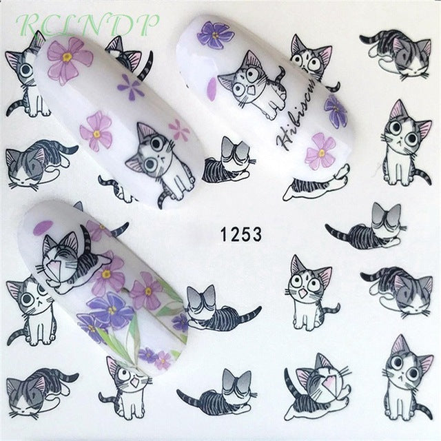 Water sticker for nail art decoration slider music note lovely cat heart star adhesive design decal manicure lacquer accessoires