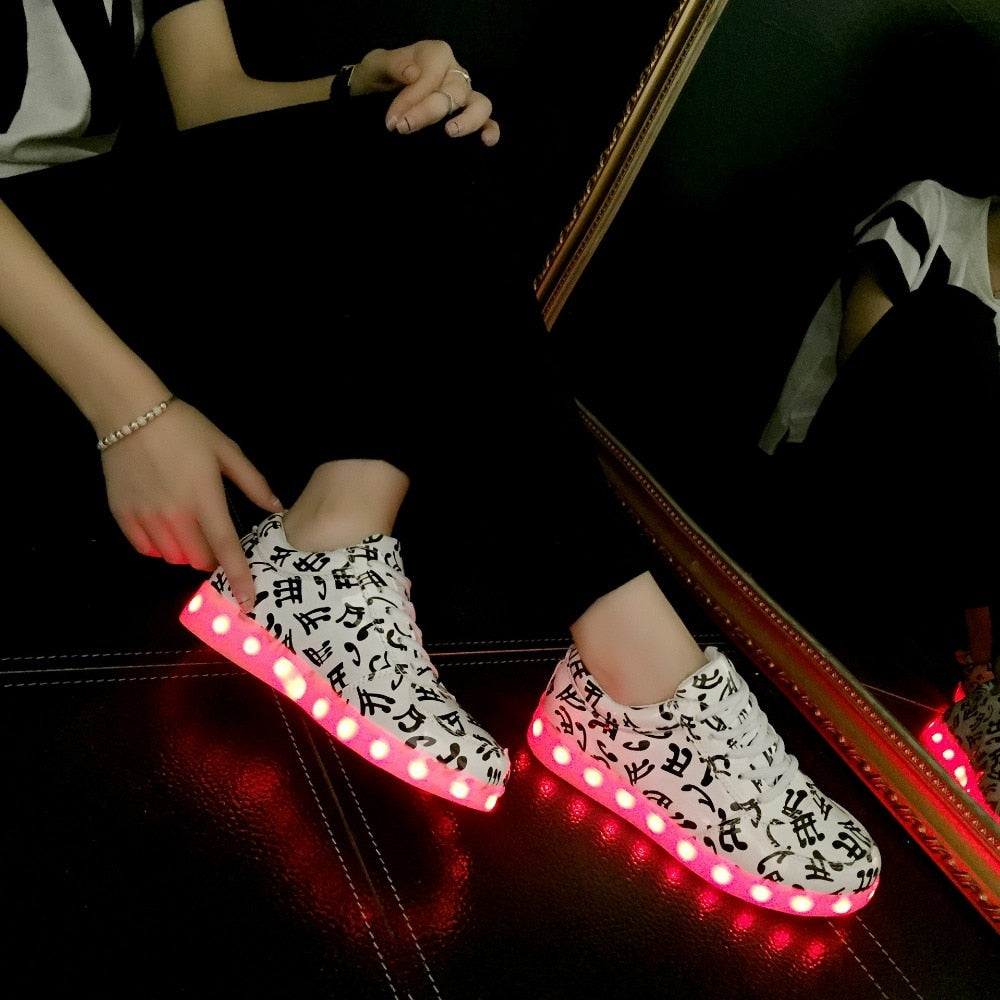 Musical Note Glowing Led Fashion Sneakers USB Charging Light Up Shoes