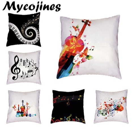 Cushion Cover Music Notes Guitar 43*43Cm Square Butterfly Piano Decor Pillow