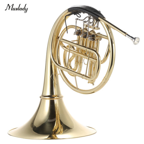 Muslady French Horn B/Bb Flat 3 Key Brass Gold Lacquer Single-Row Split Wind Instrument with Cupronickel Mouthpiece Case